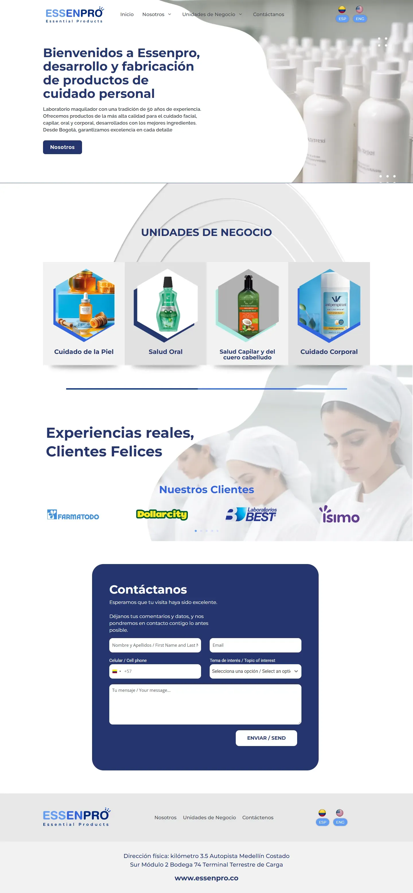 Captura del sitio de Essenpro