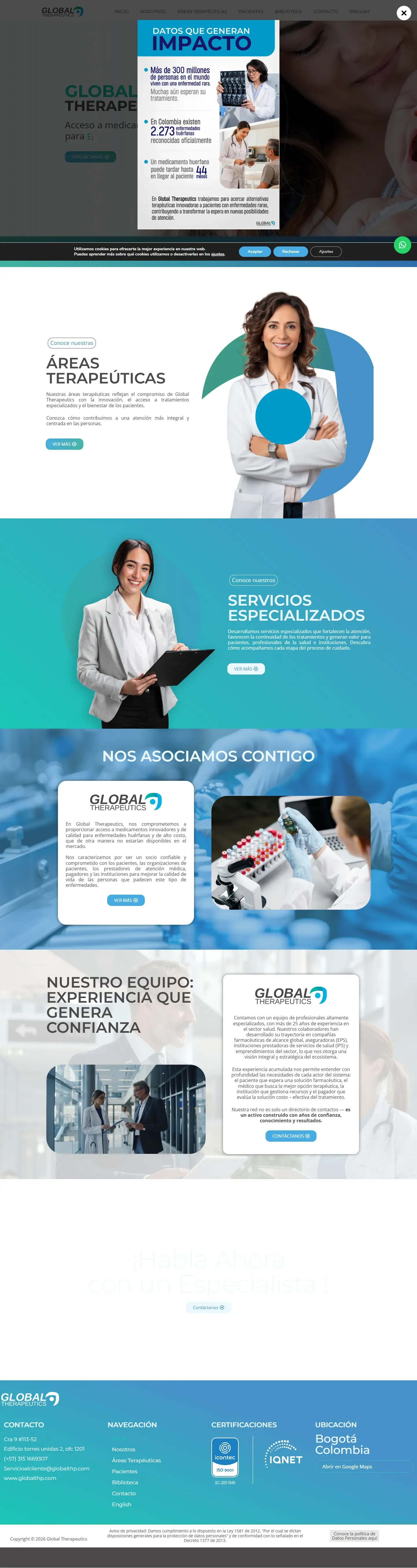 Captura del sitio de Global Therapeutics